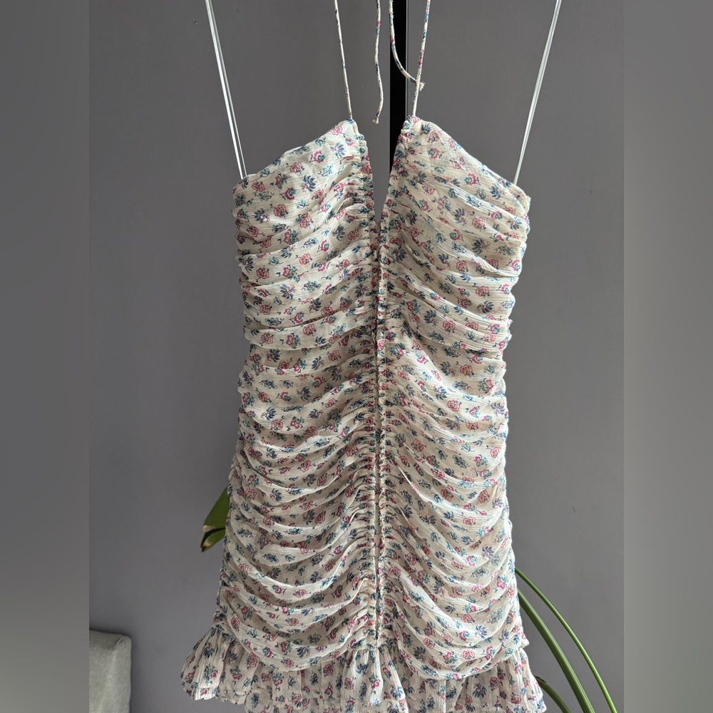 ZARA Metallic Floral Ruched Halter Mini Dress women’s XS NWT - Picture 6 of 15